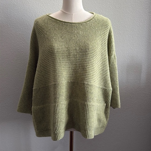 Pure Jill Sweaters - PURE JILL Green Soft Wool Linen Blend Oversized Half Sleeve Sweater Top Size M